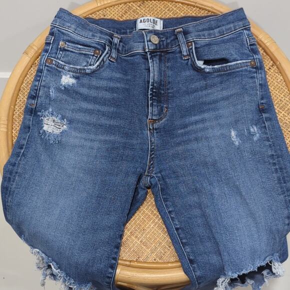 AGOLDE Sophie High Rise Skinny Crop in "Spite" Distressed Denim Women's Size 29 - Picture 5 of 8